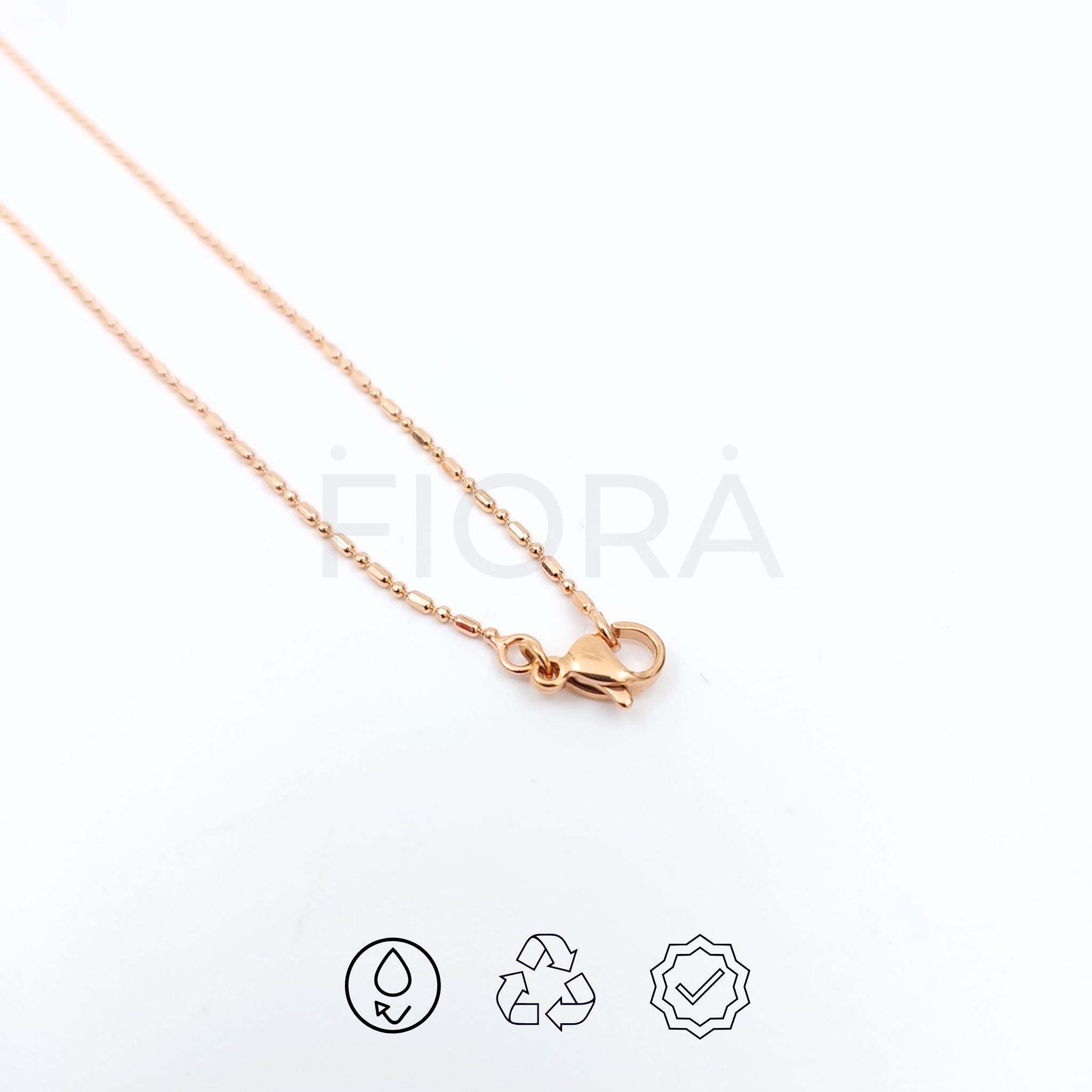 Solena rose gold-plated necklace for women. A delicate, eco-friendly fashion chain with timeless elegance. Model 1 and Model 2 available.