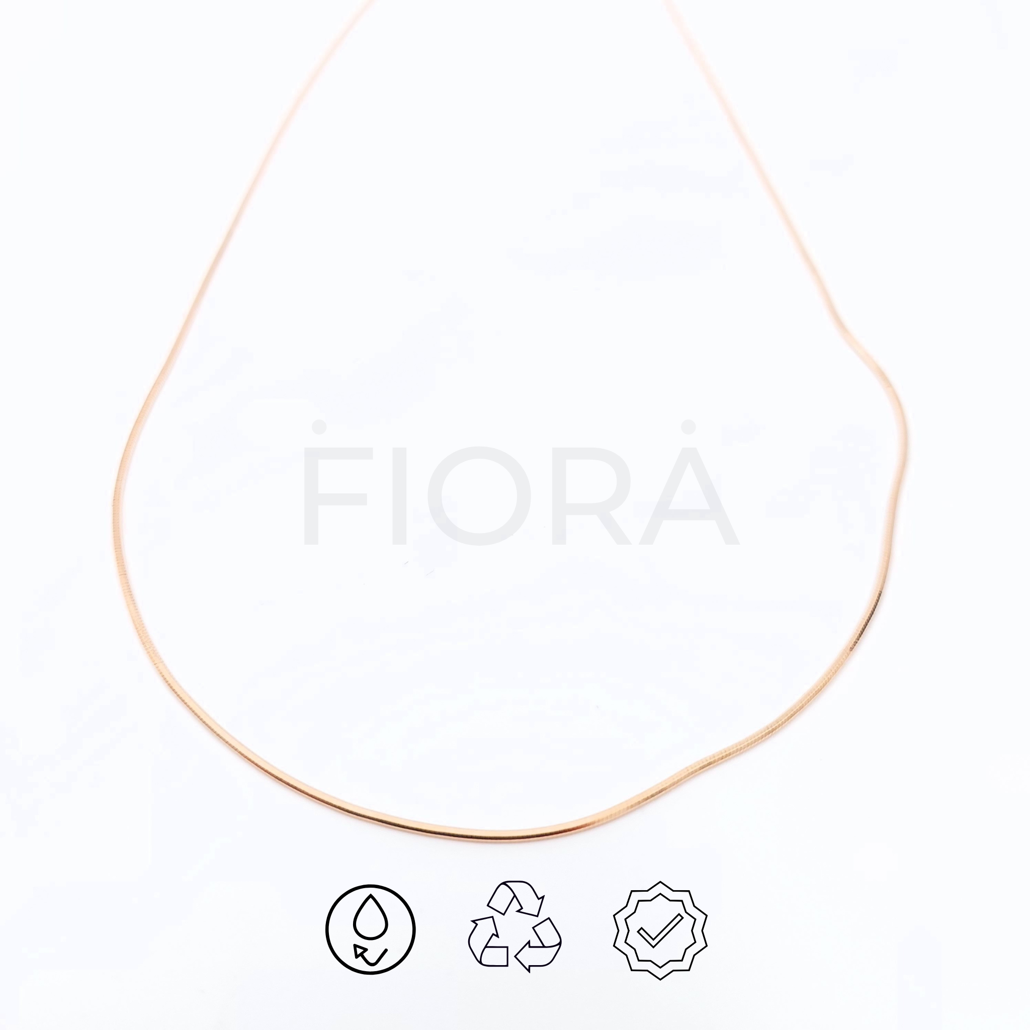 Solena rose gold-plated necklace for women. A delicate, eco-friendly fashion chain with timeless elegance. Model 1 and Model 2 available.