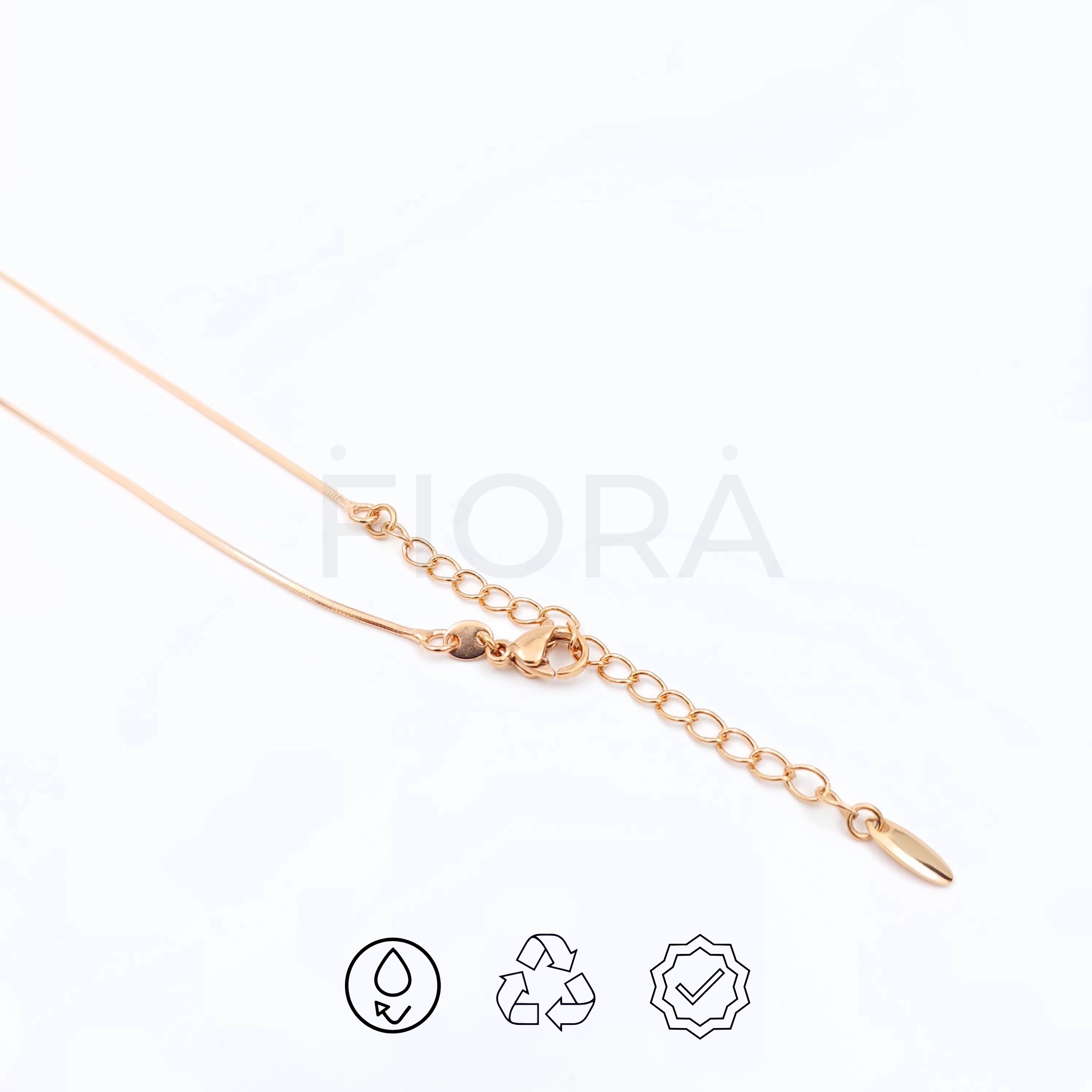 Solena rose gold-plated necklace for women. A delicate, eco-friendly fashion chain with timeless elegance. Model 1 and Model 2 available.
