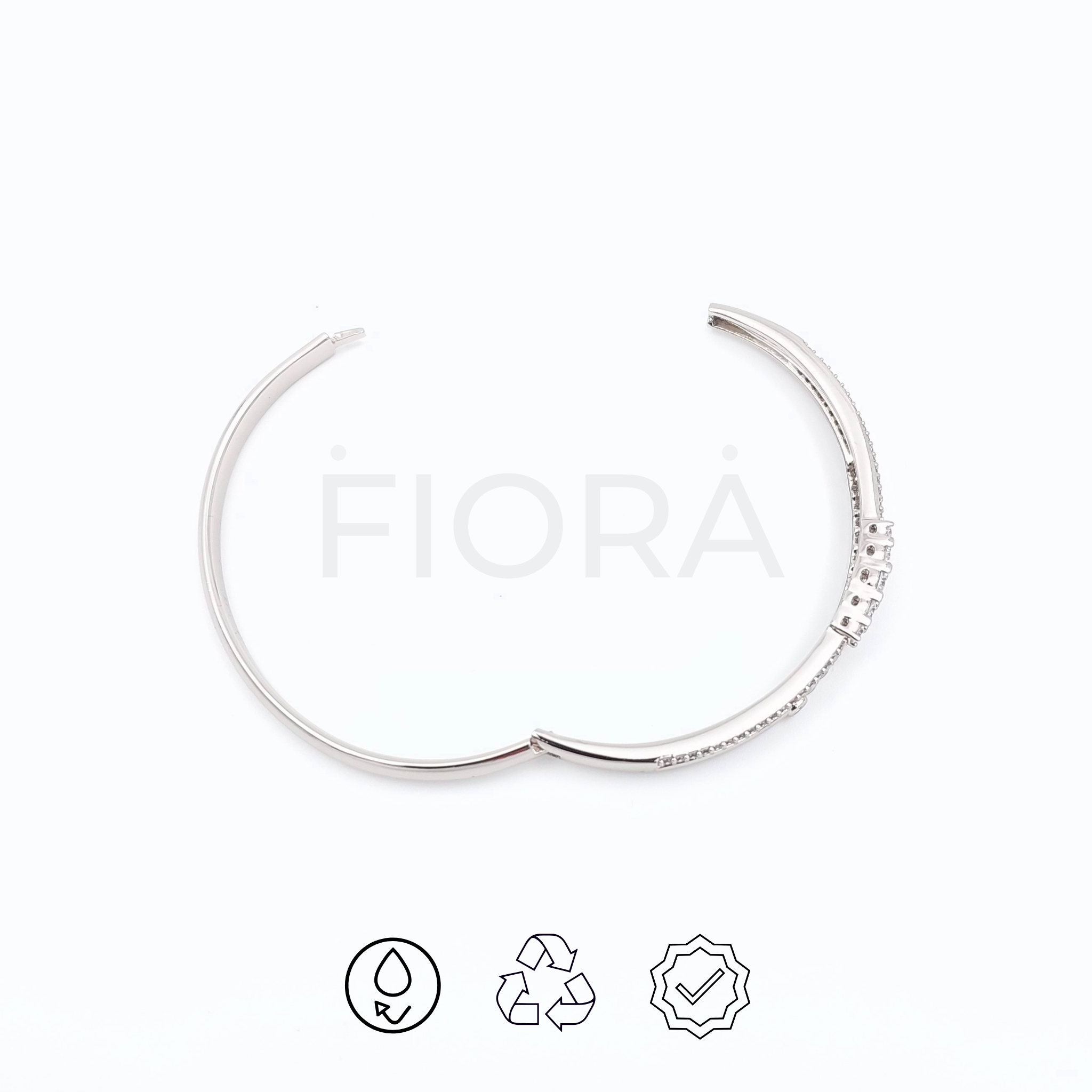 Elora platinum oval bangle with dual-row zircon accents