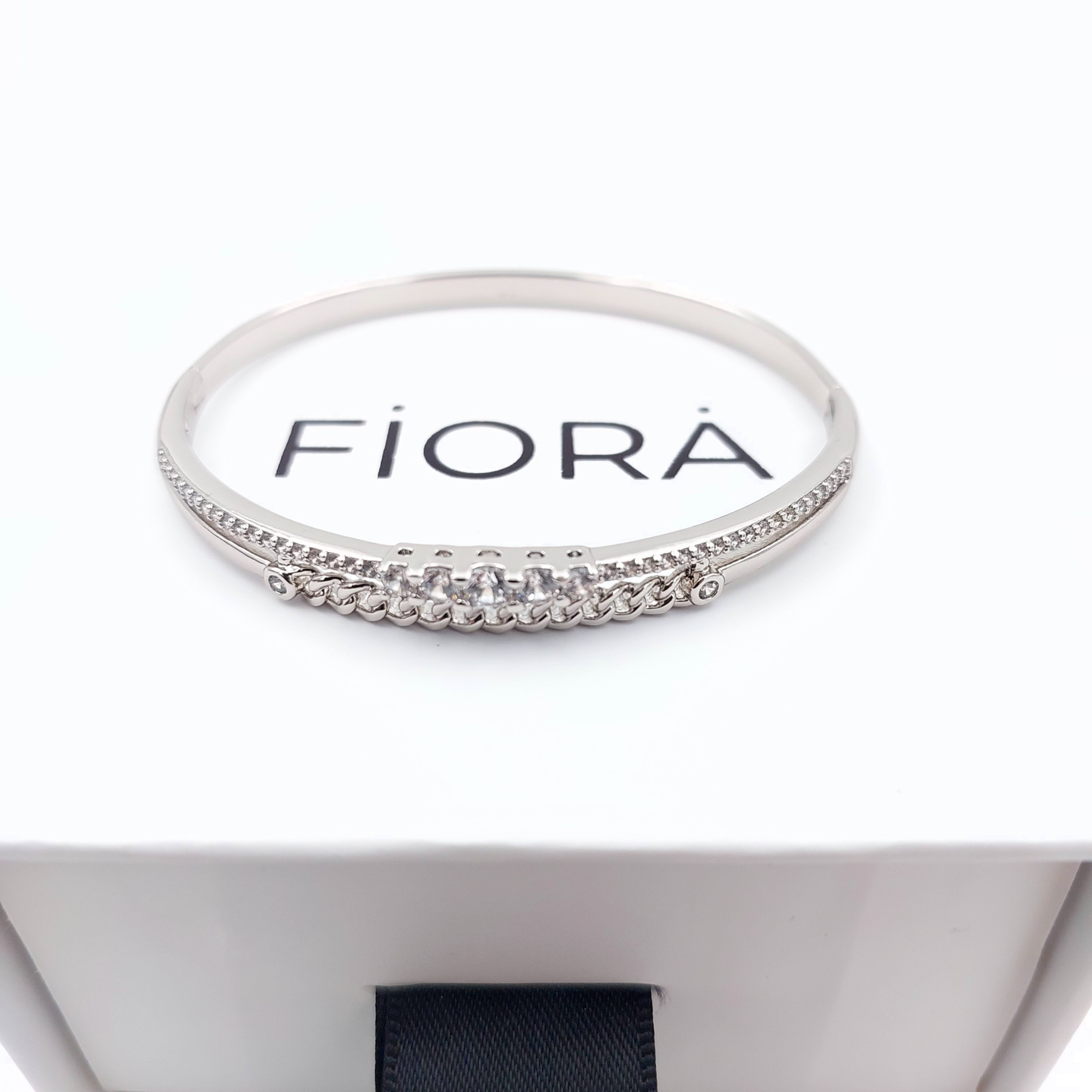 Elora platinum oval bangle with dual-row zircon accents