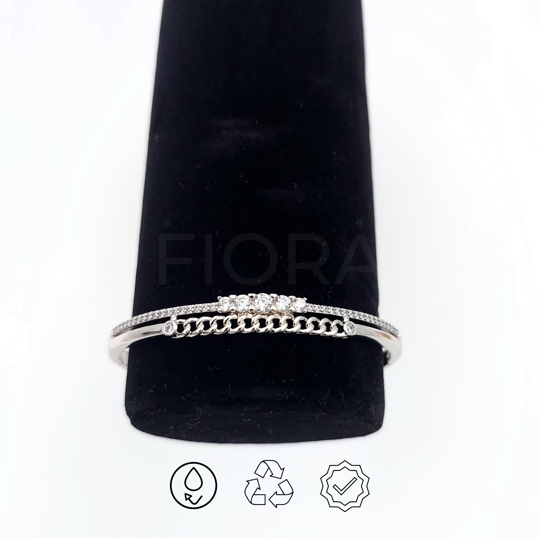 Elora platinum oval bangle with dual-row zircon accents