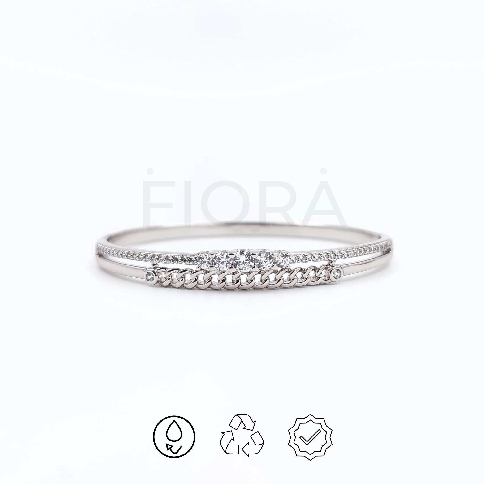 Elora platinum oval bangle with dual-row zircon accents